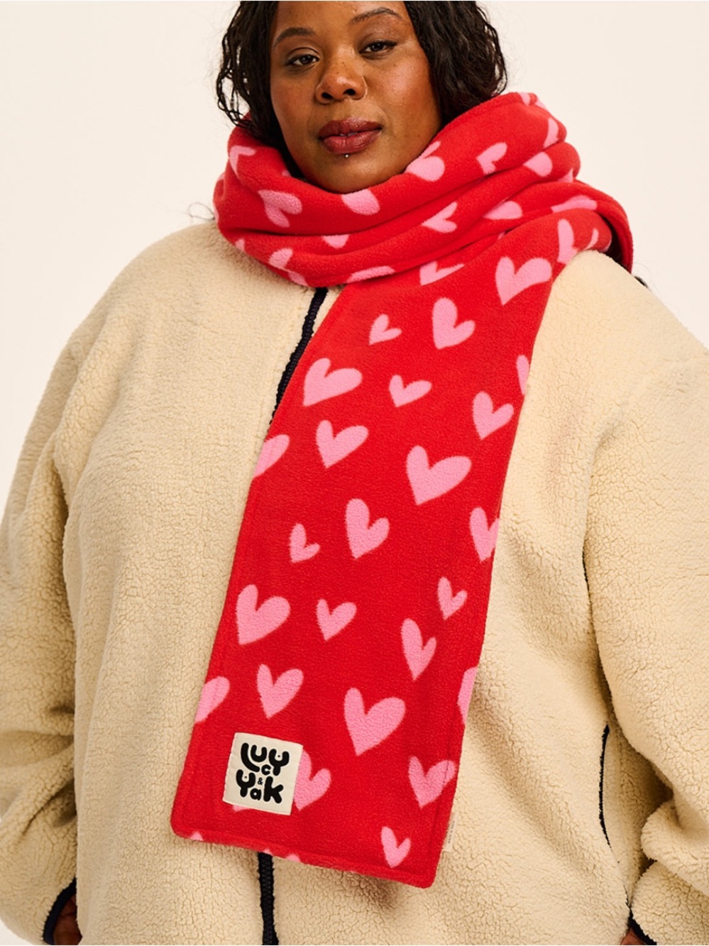 Lucy & Yak Cupid Heart Fleece Scarf Pink Red EUC